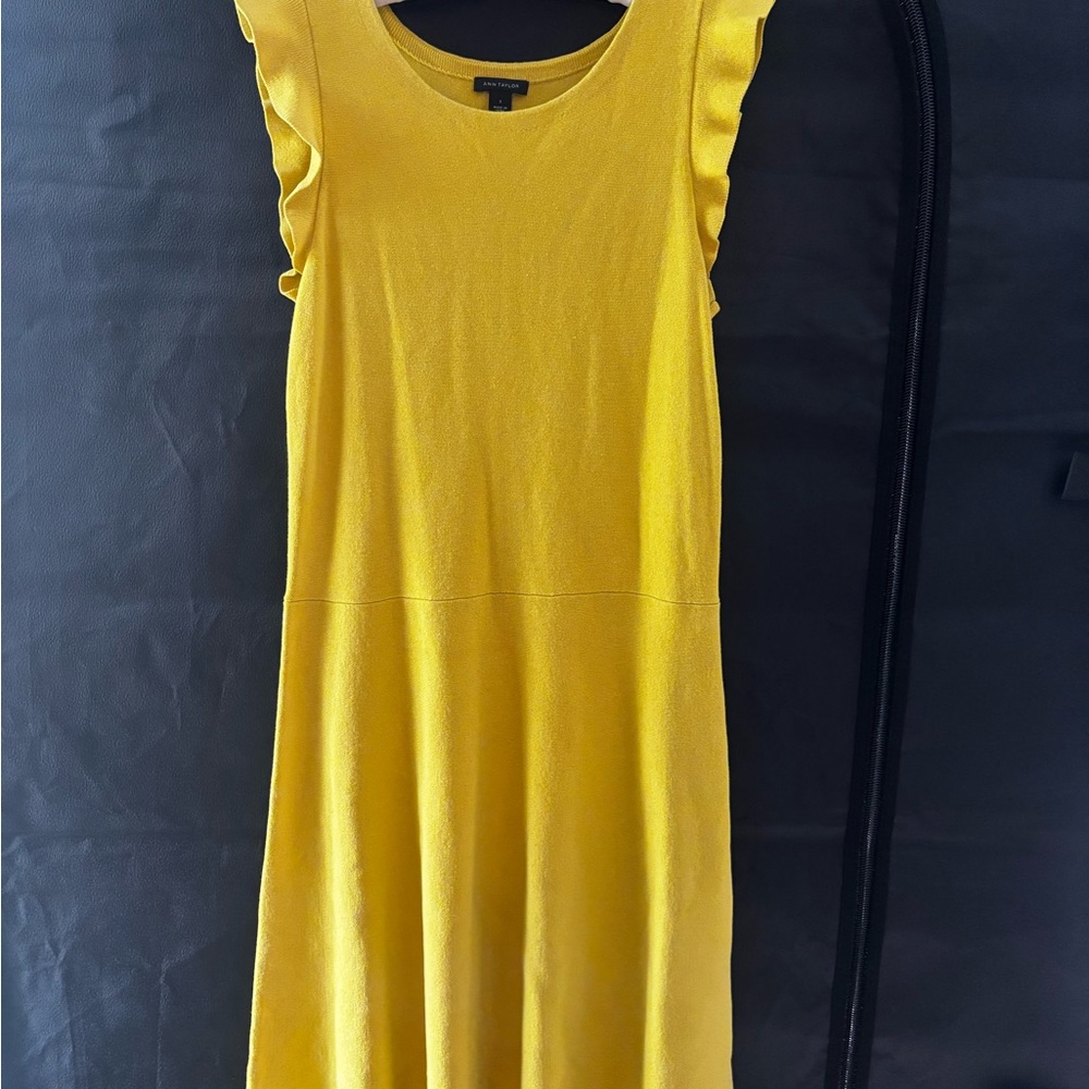 Ann Taylor Yellow Ruffle Sleeveless A-Line Dress - Picture 9 of 9
